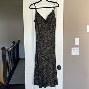 Zara Cheetah Slip Cowl Neck Midi Dress M